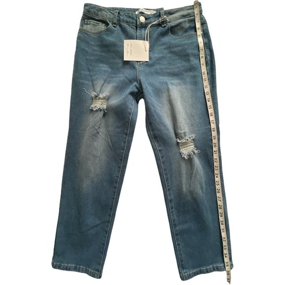 🌹Women’s Jeans VINTAGE VIOLET Petite ripped mom jeans in mid blue Size 14P - Picture 8 of 12